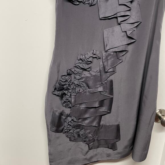 Yoana Baraschi Gray Silk Draped Ruffled Frilly Sleeveless Dress Womens Size 8 - Picture 4 of 7